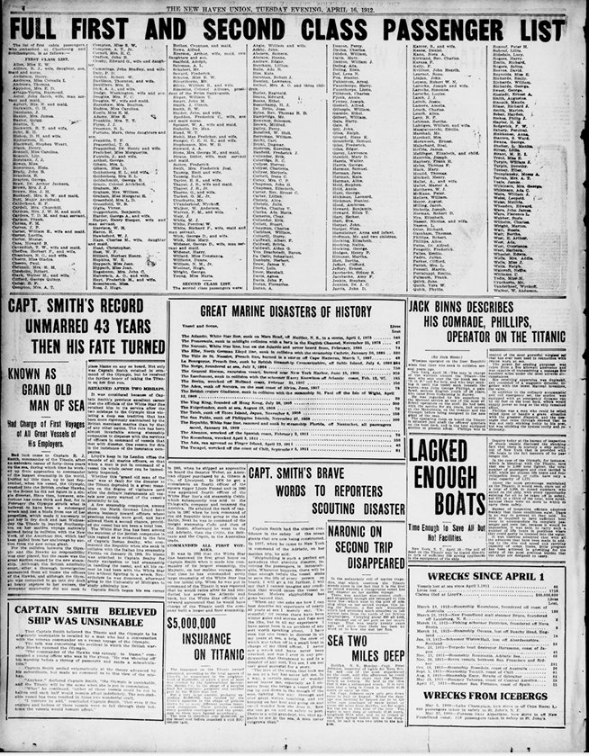 The New Haven Union du 16/04/1912